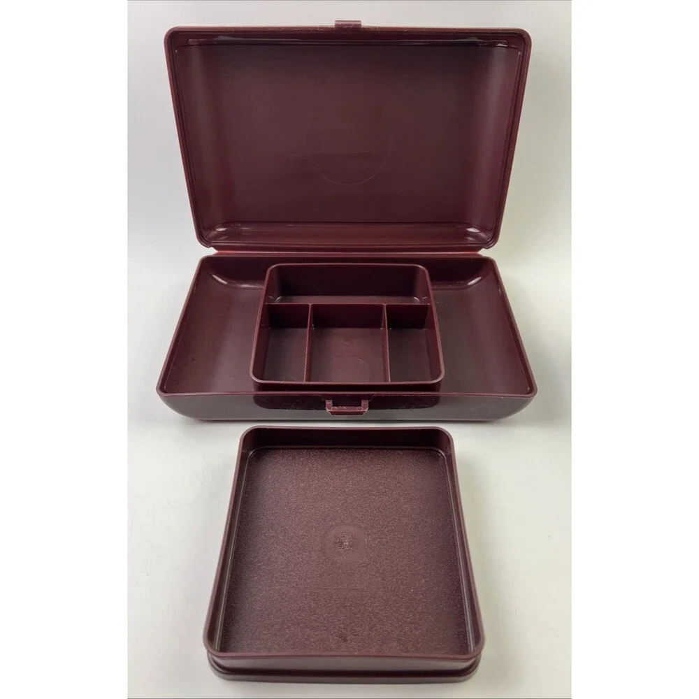 Vintage Brown Tupperware Personal Valet Travel/Food Case Organizer Good Shape!